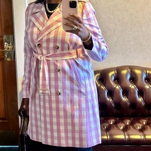 NWT! J. Crew- Pink Gingham Trench Coat
